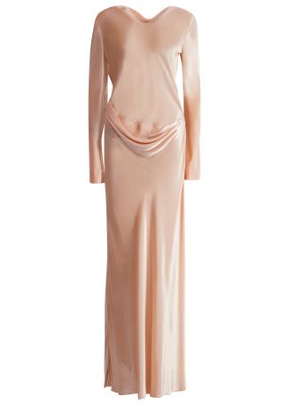 Pink gathered satin maxi dress