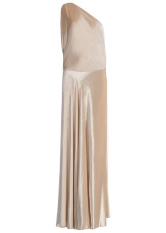Ivory one-shoulder velvet maxi dress
