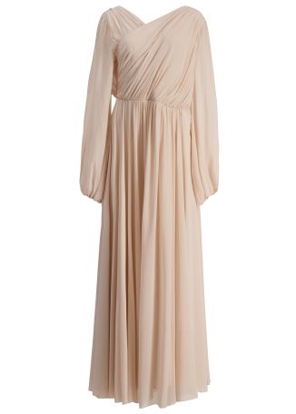 Pink gathered silk maxi dress