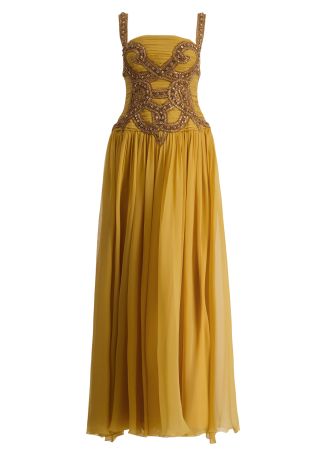Gold bead-embellished silk gown