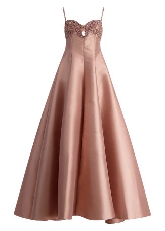 Coral crystal-embroidered taffeta gown