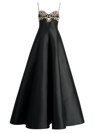 Black crystal-embroidered taffeta gown