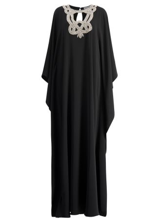 Black crystal-embellished crepe kaftan