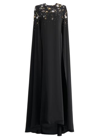 Black crystal-embellished crepe kaftan
