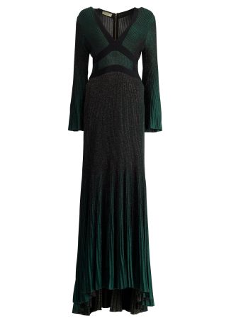 Green pleated maxi dress