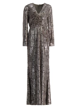 Silver sequin-embellished silk-blend gown