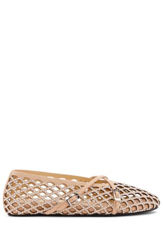 Beige embellished suede ballet flats