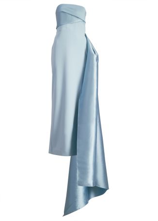 Kinsley blue draped satin and crepe gown