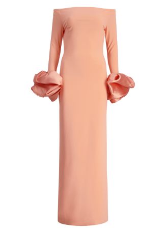 Talia coral off-the-shoulder crepe gown