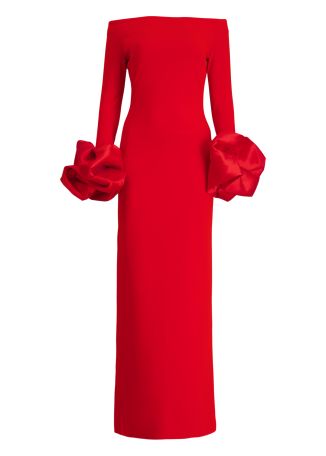 Talia red off-the-shoulder crepe gown