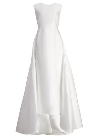 Larsen white draped satin gown