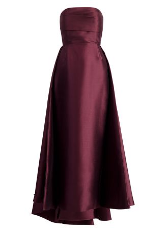 Tiffany burgundy strapless satin gown