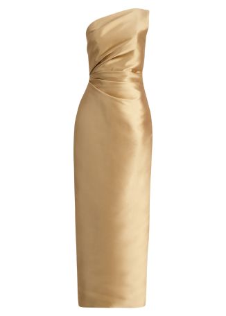 Kira gold one-shoulder satin gown