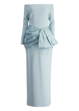 Kori blue off-the-shoulder crepe gown