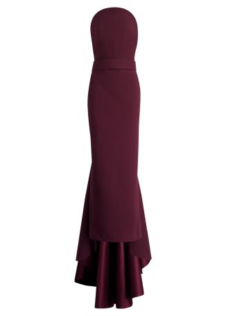 Citra burgundy strapless crepe gown
