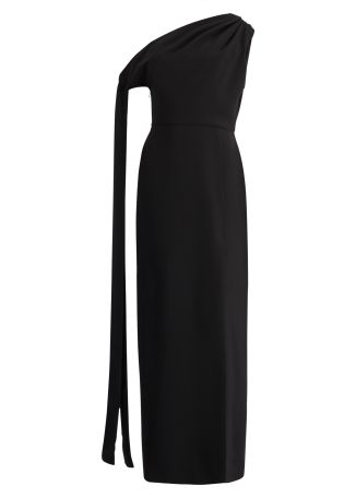 Irina black off-the-shoulder crepe gown