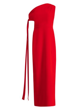 Irina red off-the-shoulder crepe gown