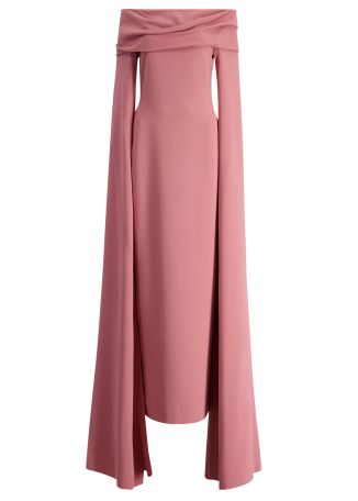 Nuri pink off-the-shoulder crepe gown