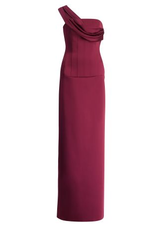 Fiamma burgundy one-shoulder satin gown