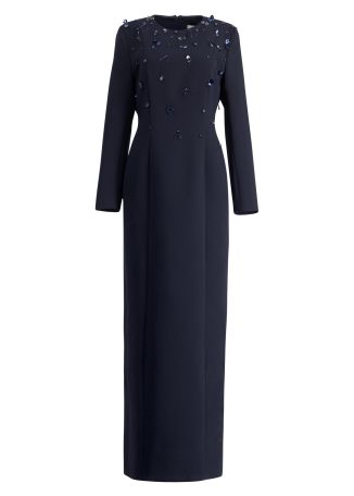 Saneem navy bead-embellished crepe maxi dress