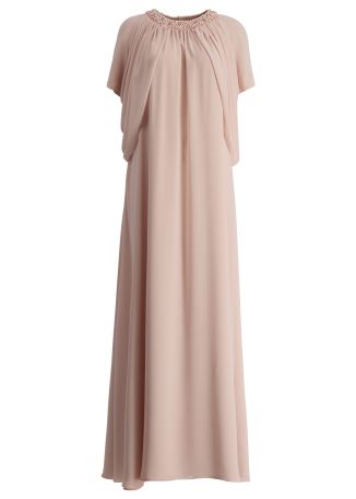 Nur pink draped chiffon maxi dress