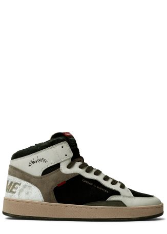 Chelsea panelled leather and suede sneakers