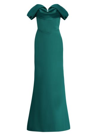 North green off-the-shoulder crepe gown