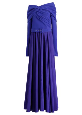 Halima blue off-the-shoulder taffeta maxi dress