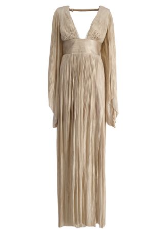 Harlow beige pleated silk gown