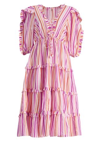 Teresa striped linen-blend midi dress