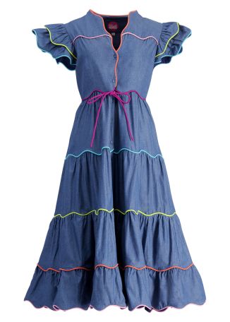 Baba voyager blue tiered cotton midi dress