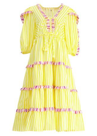 Teresa striped linen-blend midi dress