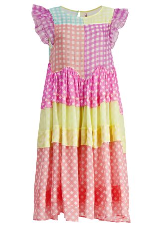 Manuela patchwork silk-blend midi dress