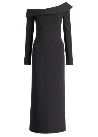 Black off-the-shoulder crepe maxi dress