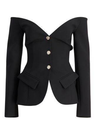 Vi black off-the-shoulder crepe blazer