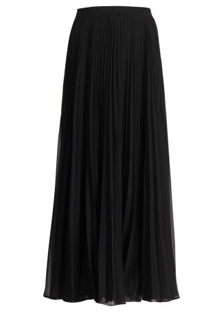 Black pleated chiffon maxi skirt
