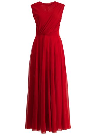 Lucy red one-shoulder chiffon maxi dress