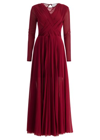 Burgundy pleated maxi dress