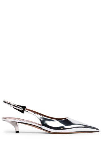 Jessica 35 silver mirrored leather slingback pumps