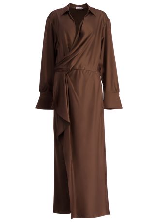 Talita brown wrap-effect satin midi dress