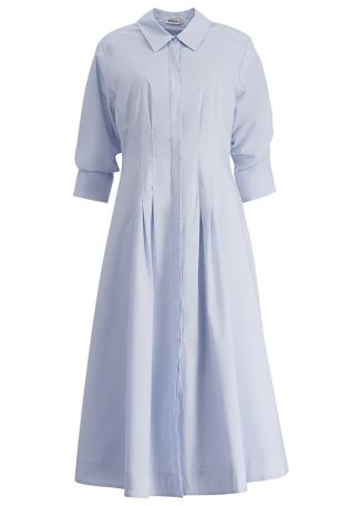 Jazz blue pleated cotton midi dress