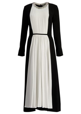Esther two-tone crepe and plissé midi dress