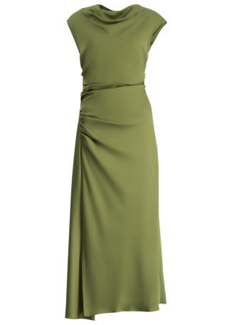 Burke green draped satin midi dress