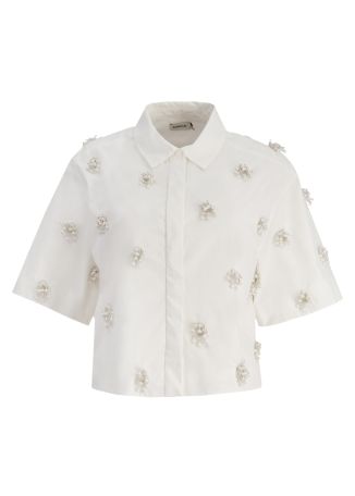 Cosmo white bead-embellished cotton shirt