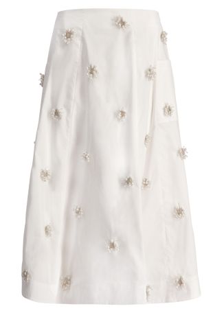 Novanna white bead-embellished cotton midi skirt