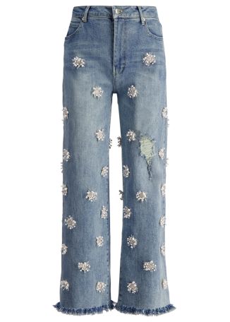Jude floral-embellished jeans