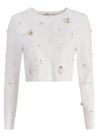Zadie ivory bead-embellished cardigan