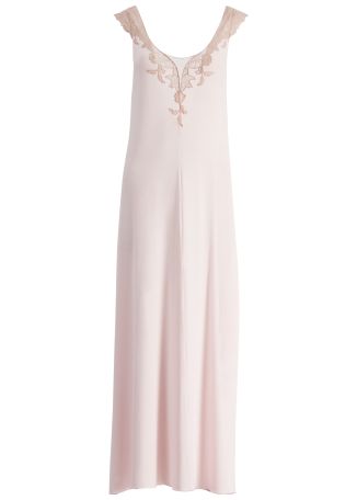 Pink lace-trimmed maxi dress