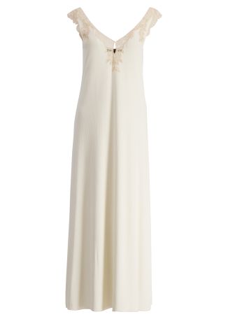 Ivory lace-trimmed maxi dress