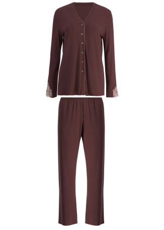 Brown lace-trimmed pyjama set
